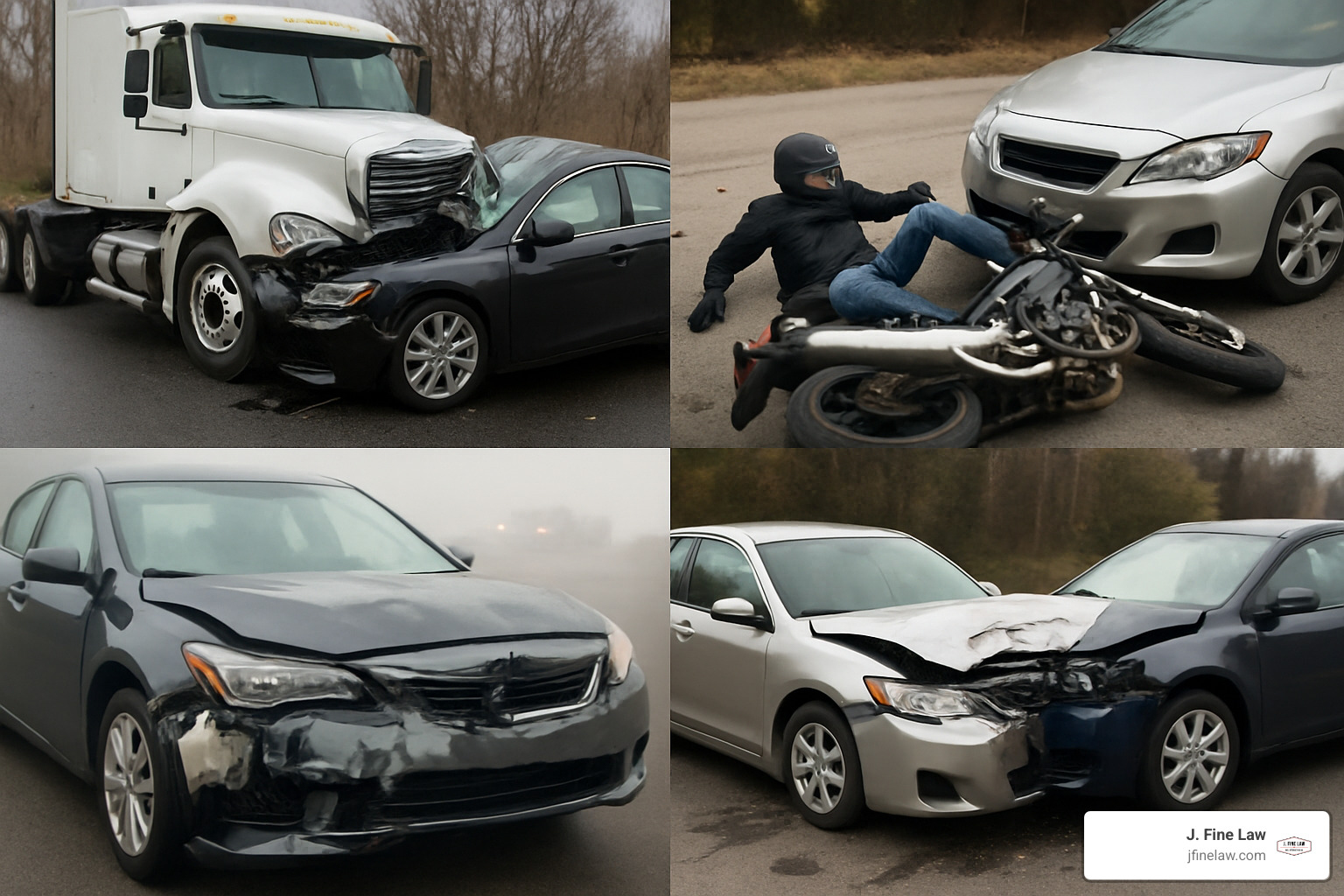 Varios tipos de accidentes, incluidos accidentes de camiones, motocicletas y automóviles - bufete de abogados de lesiones automovilísticas