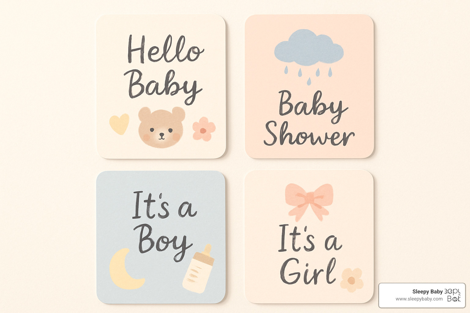 Collection of cute baby shower cards with handwritten messages - baby registry gift message