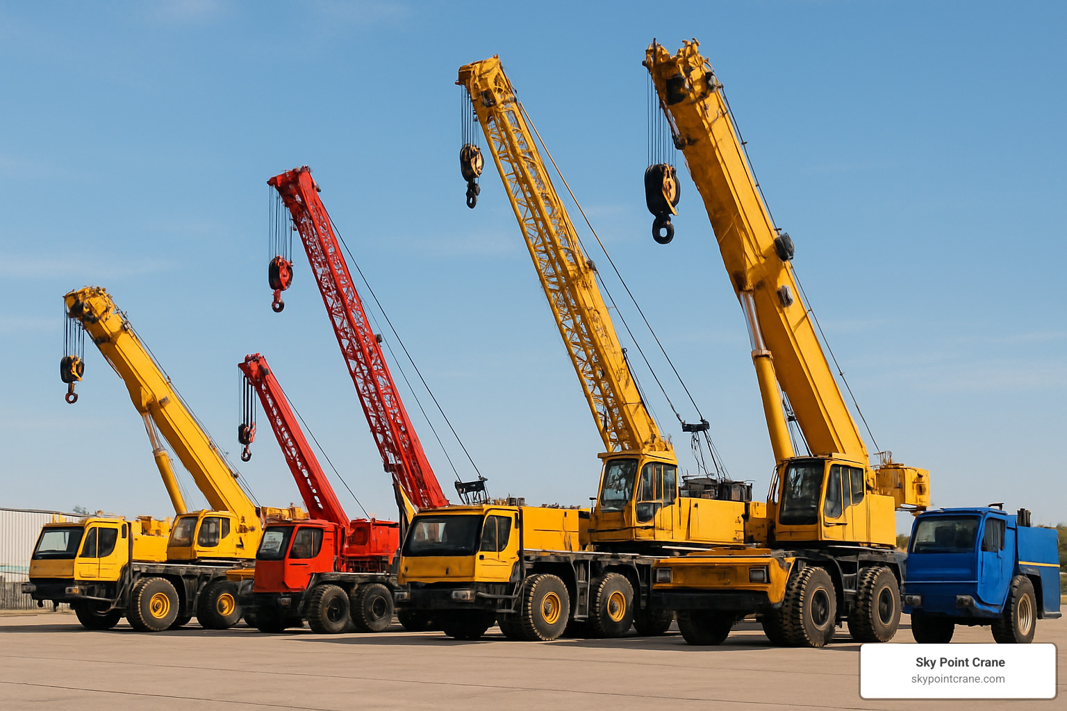 A diverse fleet of mobile and all-terrain cranes ready for deployment - Reliable crane services