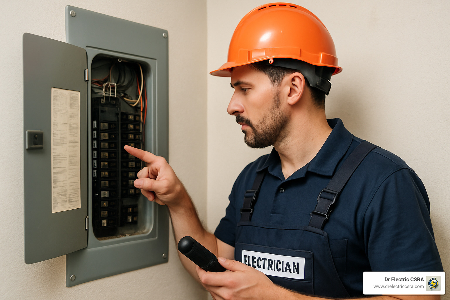Licensed electrician inspecting a home electrical panel for EV charger installation - charging station installation