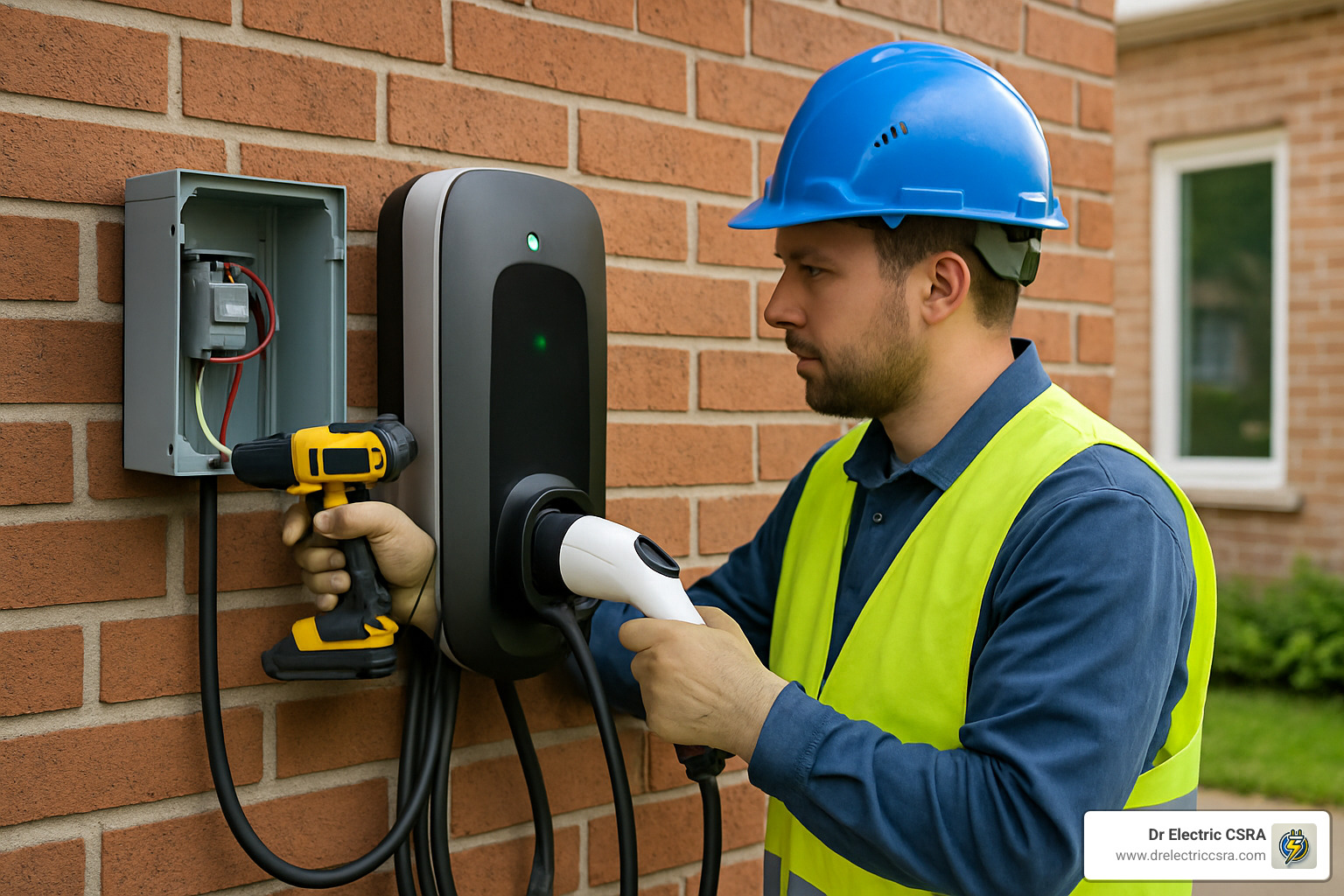 Professional EV charger installation with organized wiring and safety certification - charging station installation