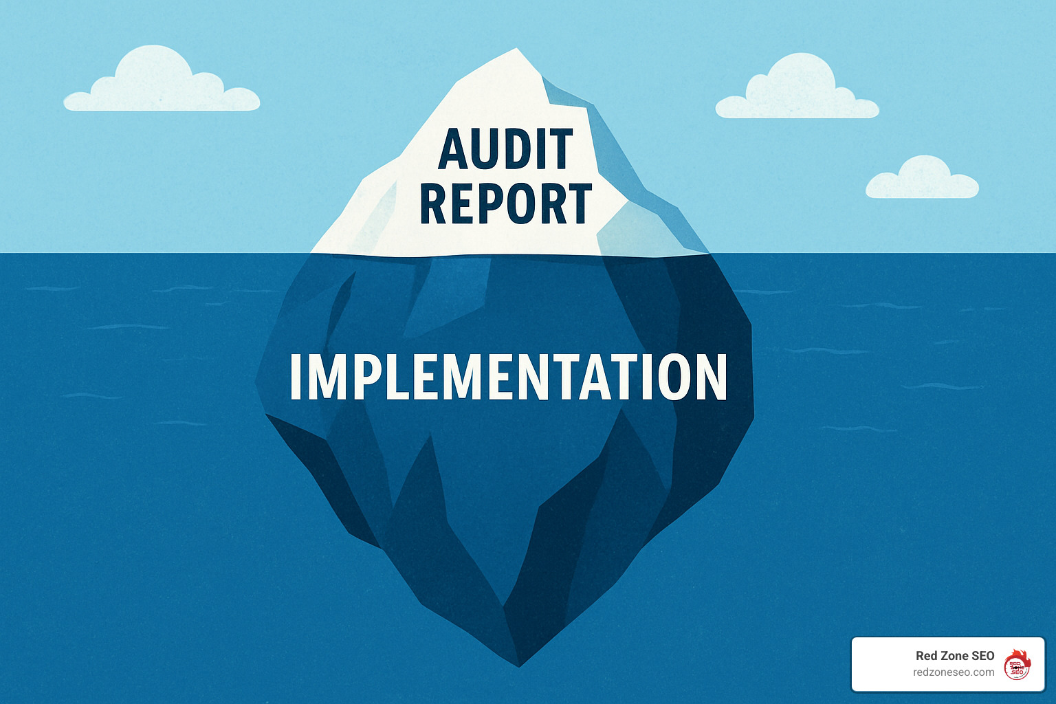 iceberg with audit report as tip and implementation as large submerged part - how much should a technical seo audit cost