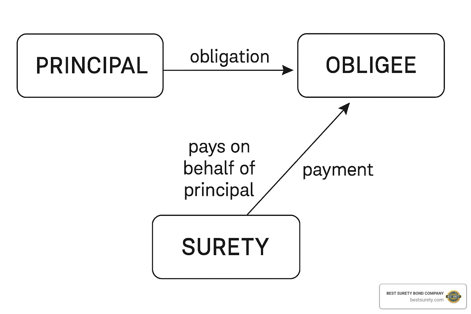 diagram showing the relationship between the Principal, Obligee, and Surety - bonding and surety