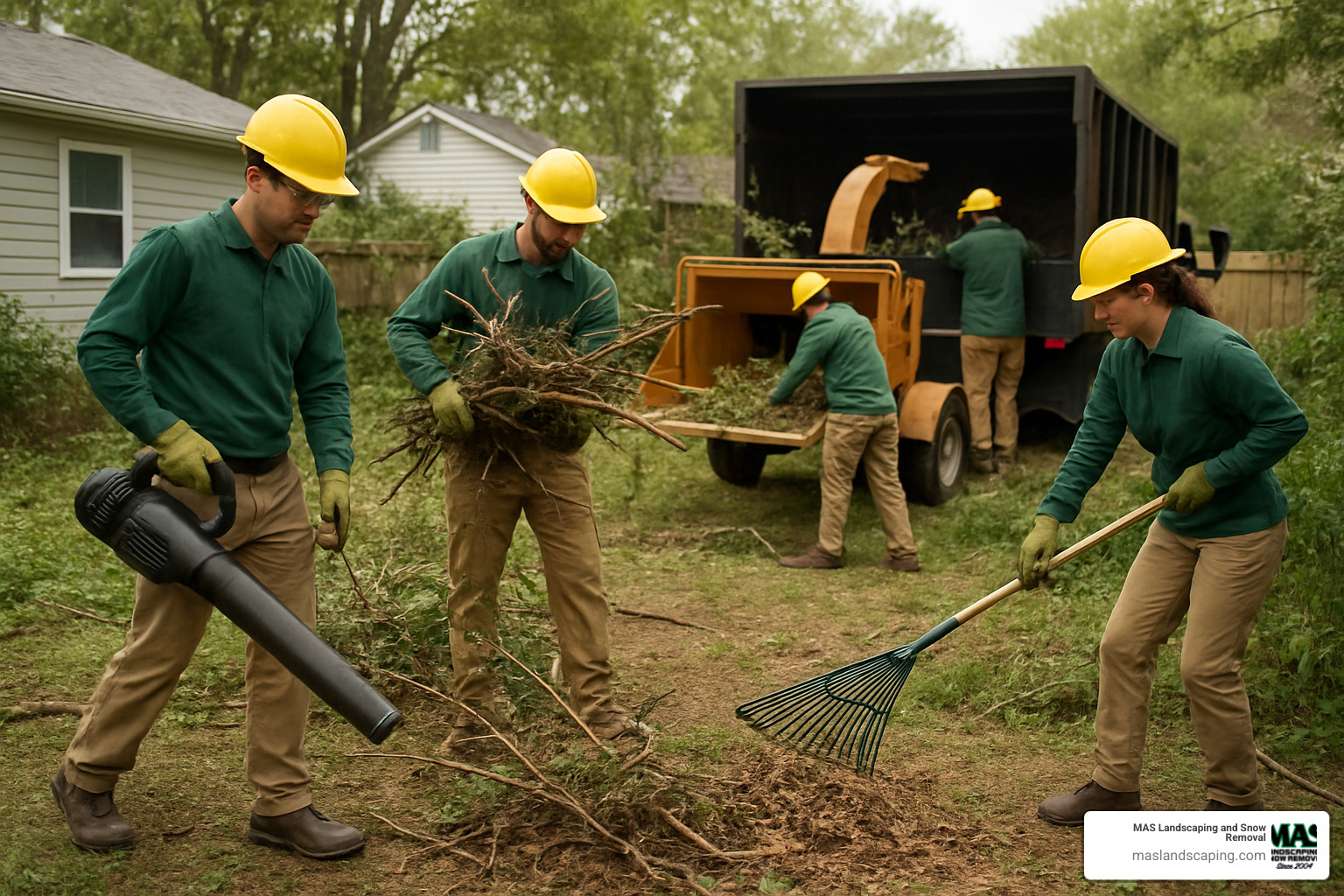 professional crew clearing yard debris - property cleanup services