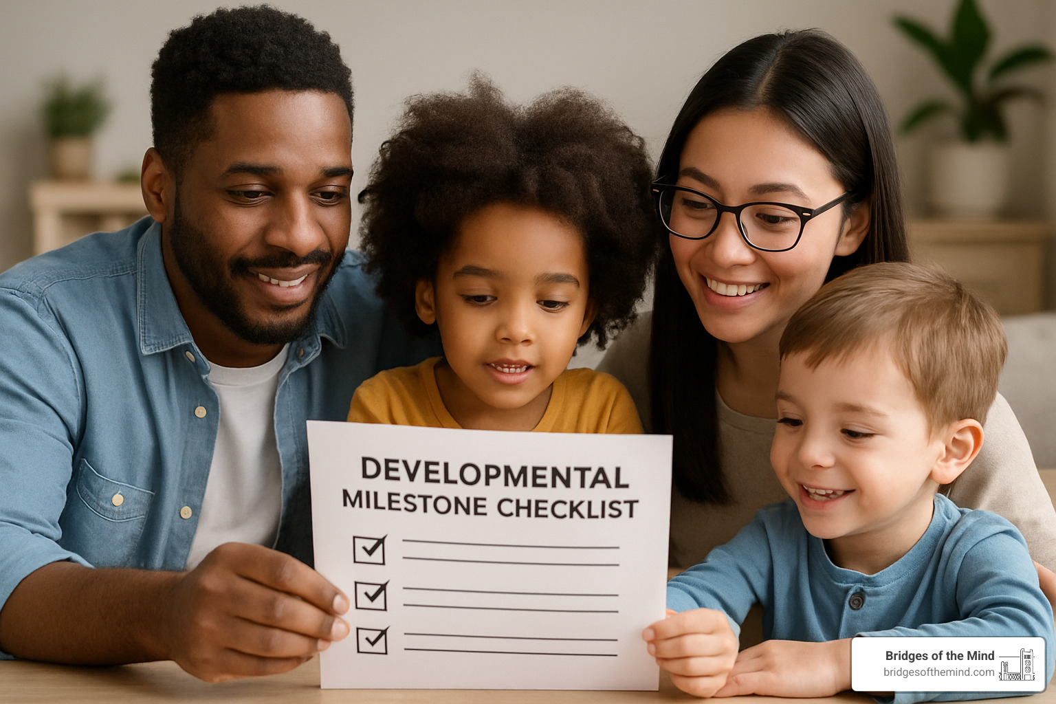 A diverse family looking at a developmental milestone checklist together - autism screening A diverse family looking at a developmental milestone checklist together - autism screening