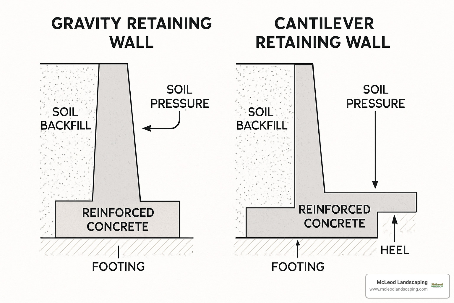 Construction methods showing the difference between a gravity wall and a cantilever wall - retaining wall contractors