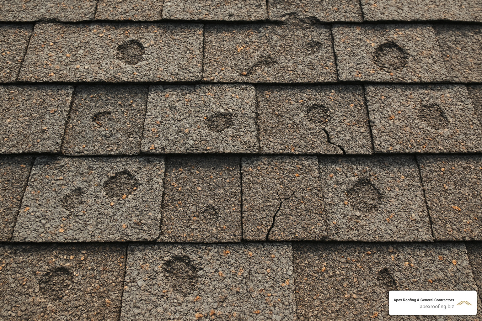 Hail damage on asphalt shingles - Alamo Heights roofing
