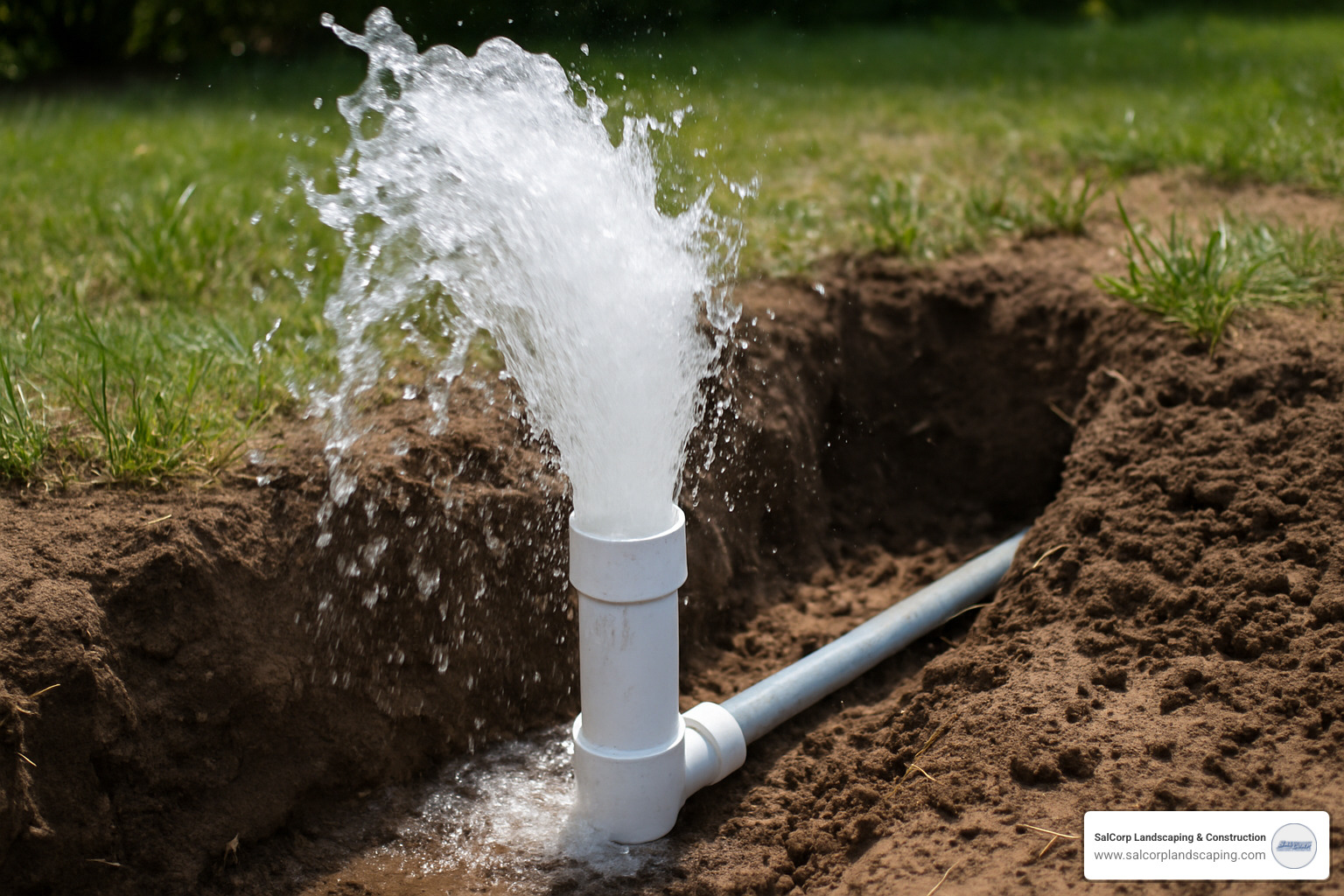sprinkler system being flushed with water spraying from an open riser before a head is attached - installing an automatic sprinkler system