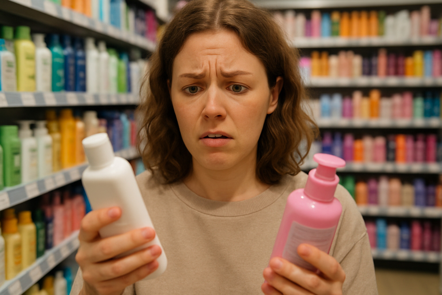 person looking confused comparing beauty products - clean beauty industry statistics