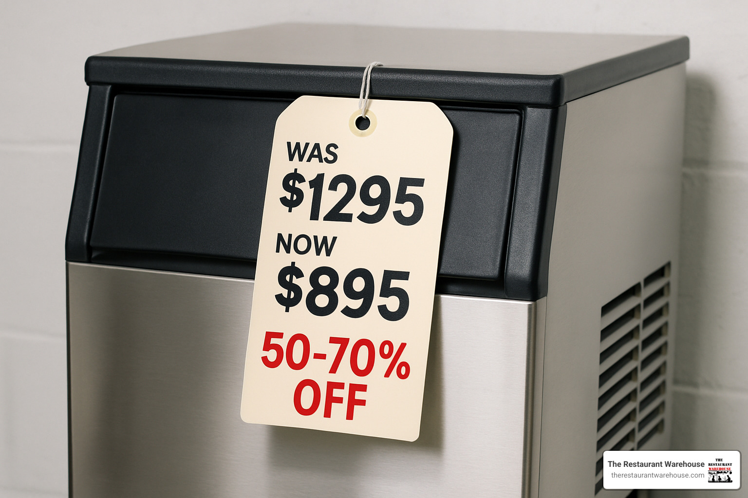 price tag showing significant savings on a refurbished ice machine - used ice machines for sale