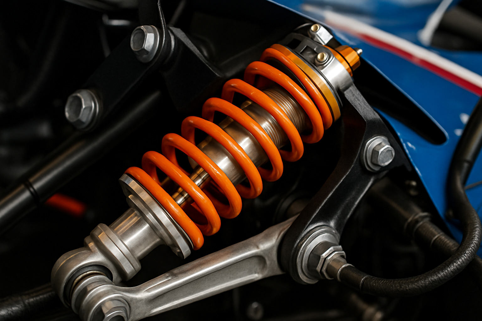 A race car's coilover suspension assembly - racing car guides