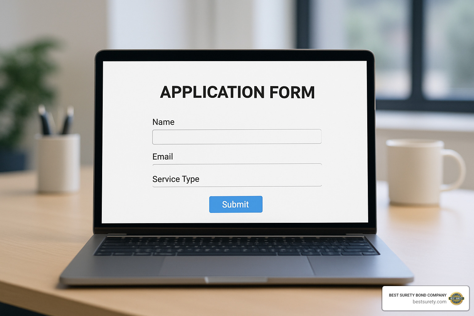 Simple online application form on a laptop - bonded maid service