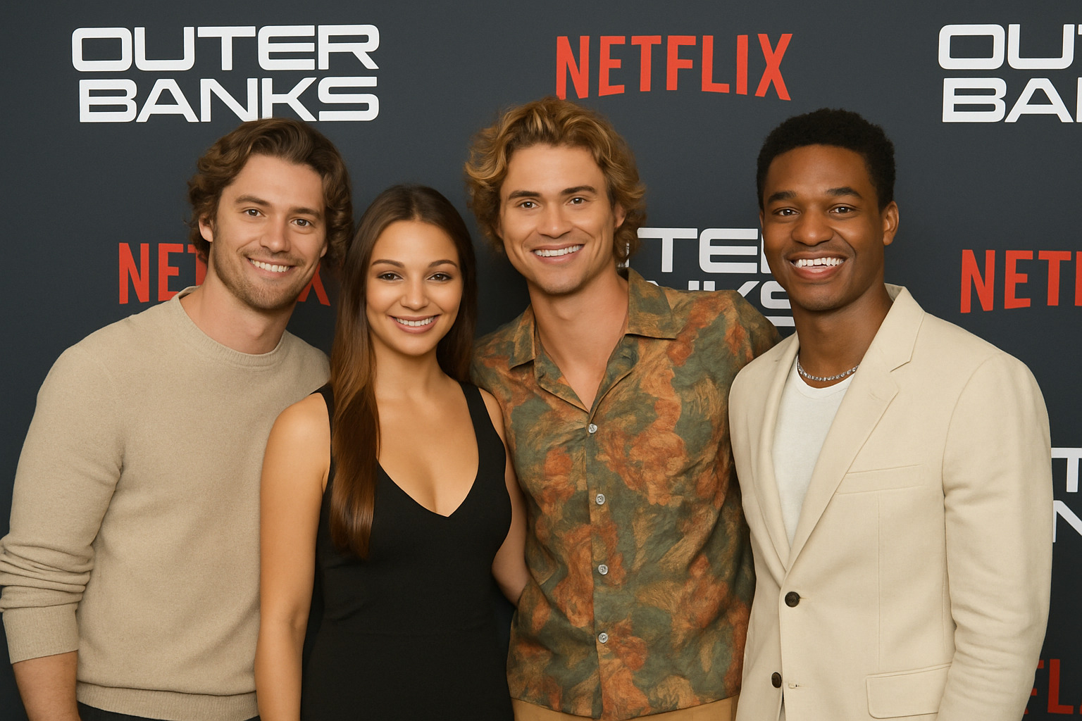 The Outer Banks cast together at a promotional event - rudy pankow