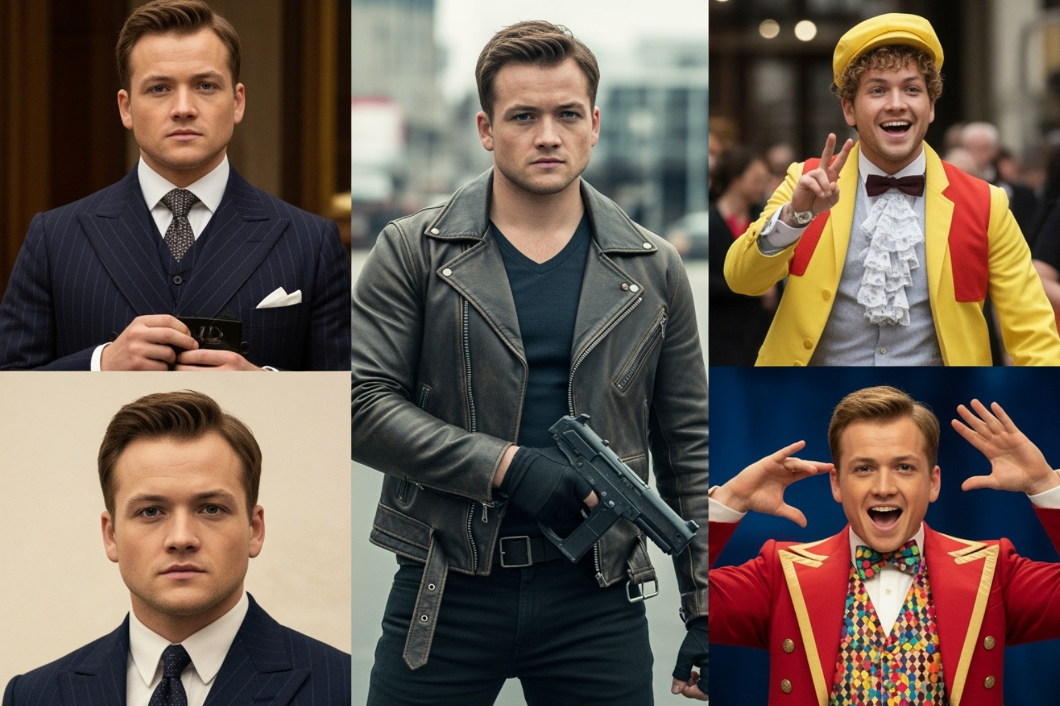 Collage of Taron Egerton in various film roles -  taron egerton