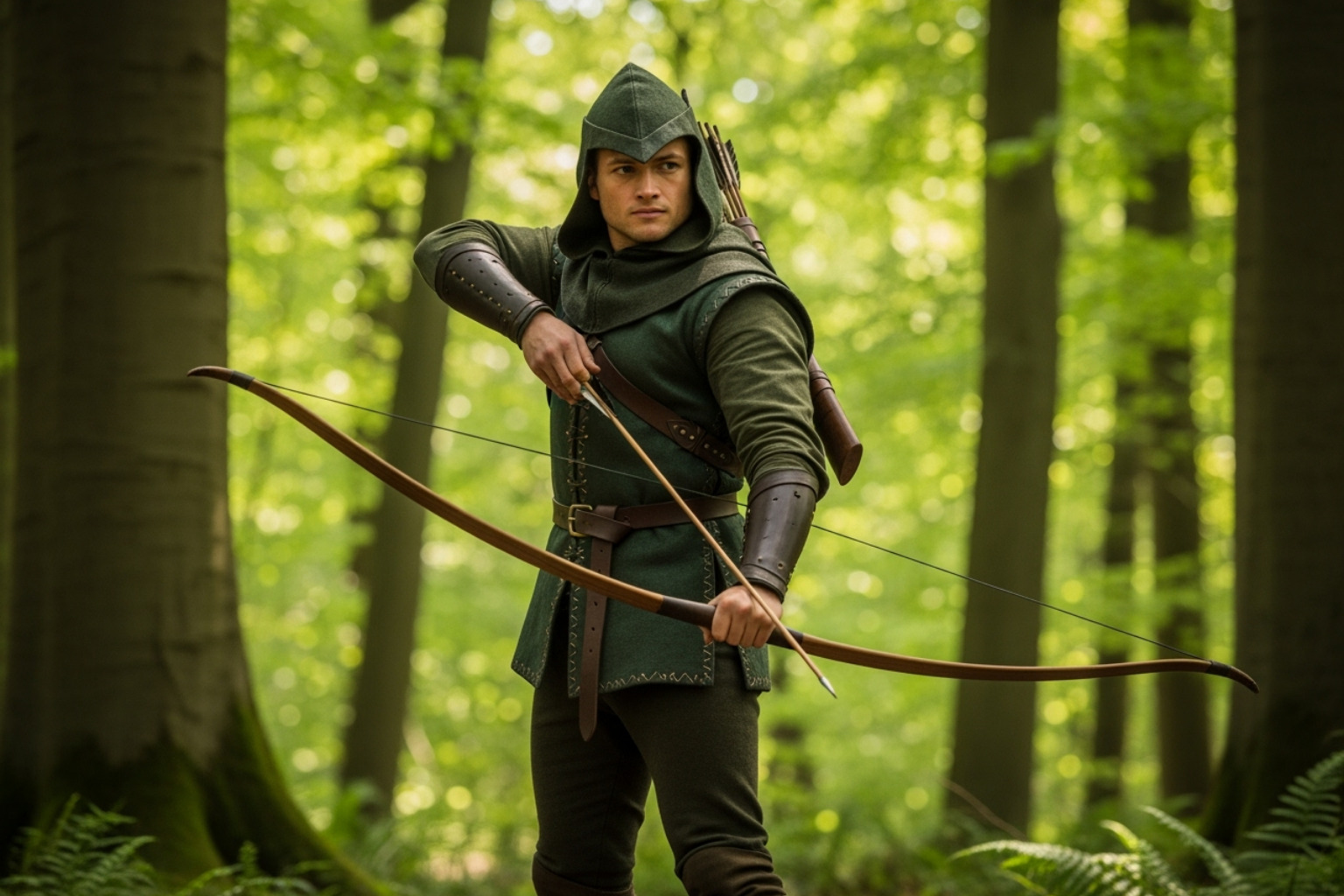 Taron Egerton as Robin Hood with bow and arrow -  taron egerton
