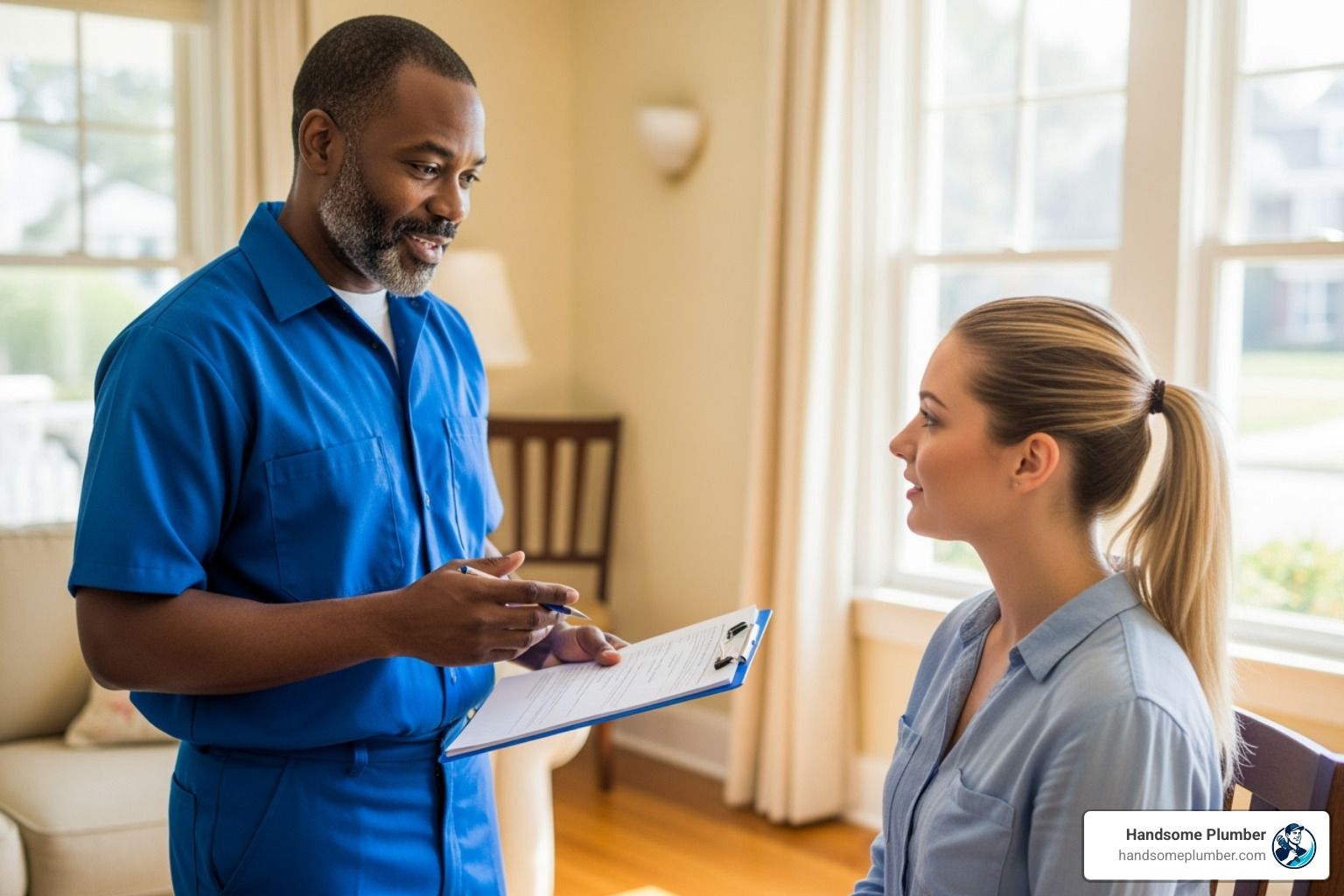 plumber providing an estimate to a homeowner - slab leak repair services