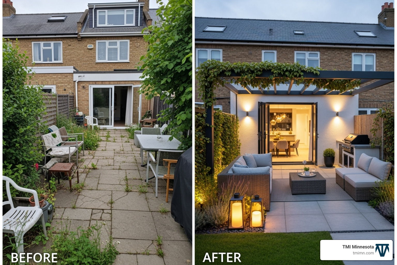 before-and-after collage of a small garden change - small garden changes