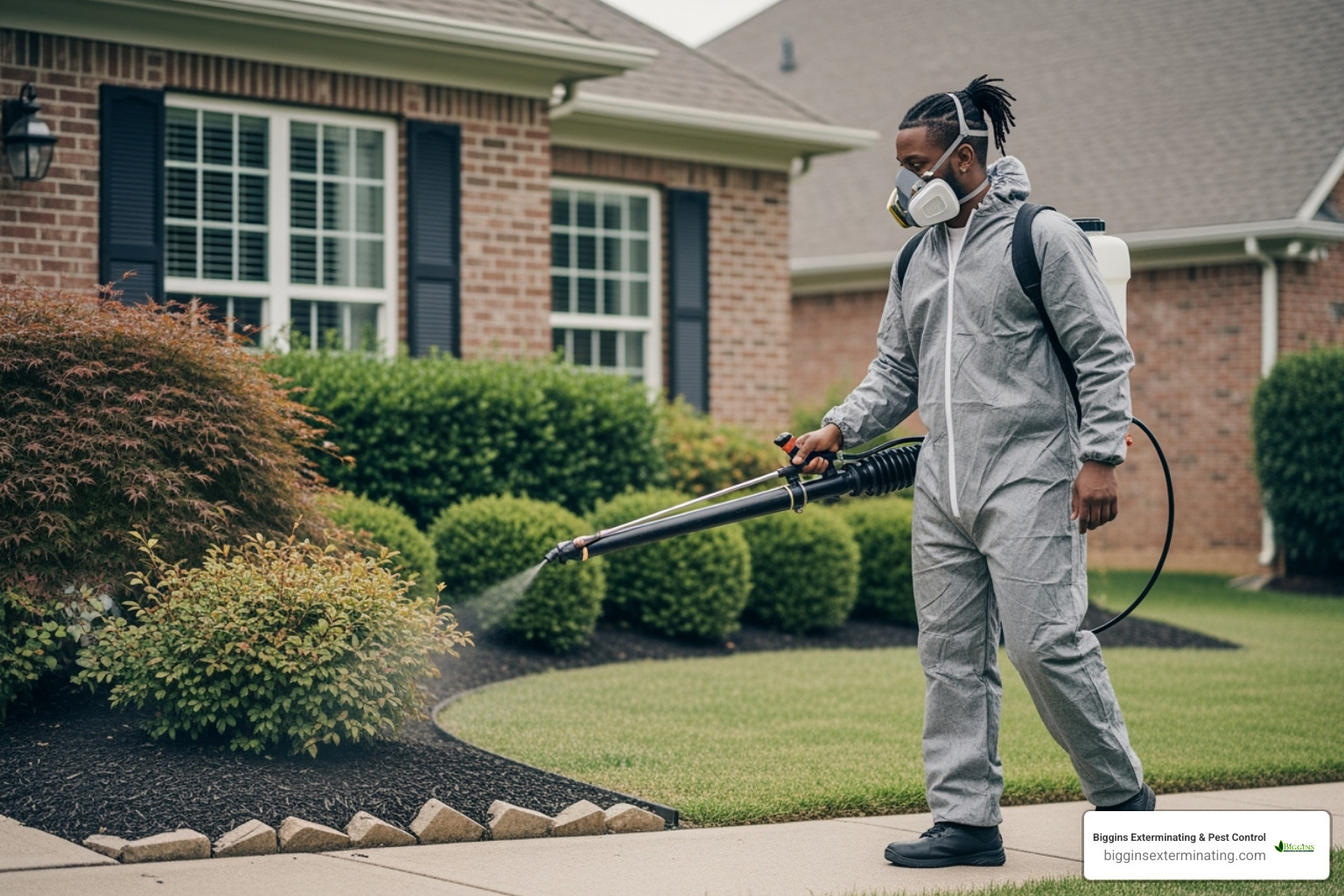 professional exterminator treating the perimeter of a home - ant extermination