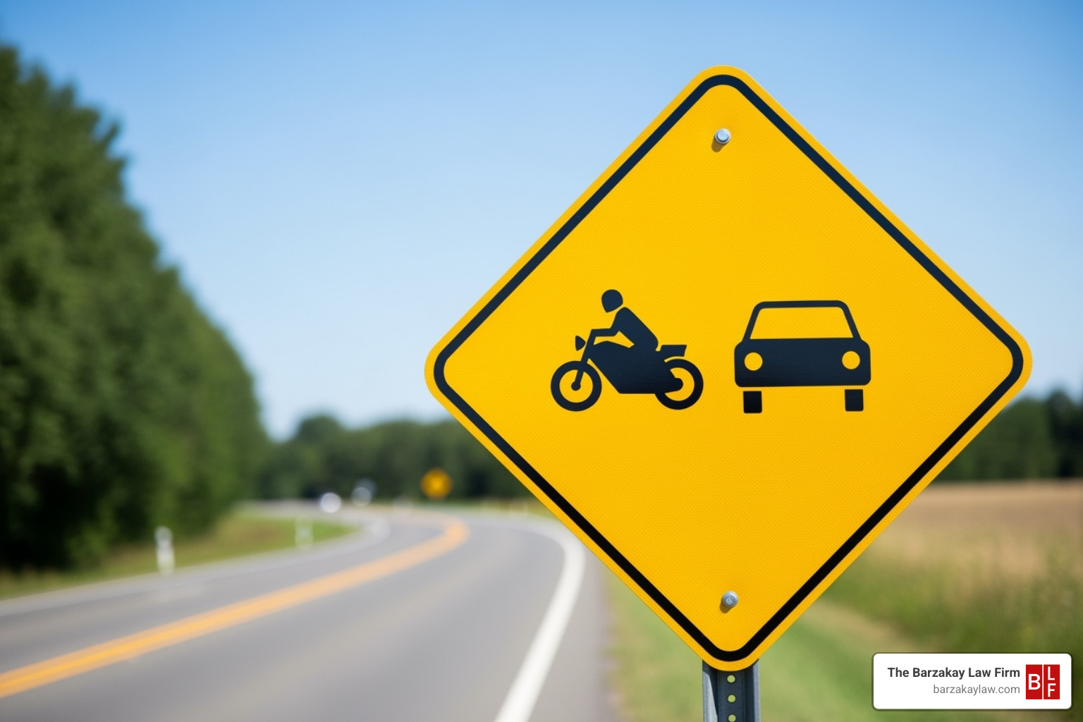Share the Road sign with motorcycle symbol - motorcycle accident lawyer florida
