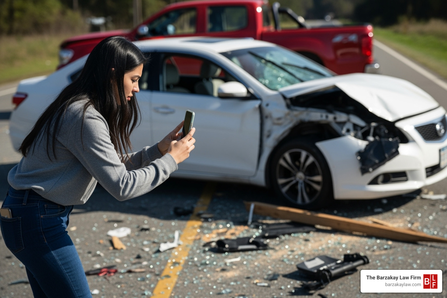 Person taking photos of vehicle damage with smartphone after an accident - motorcycle accident lawyer florida