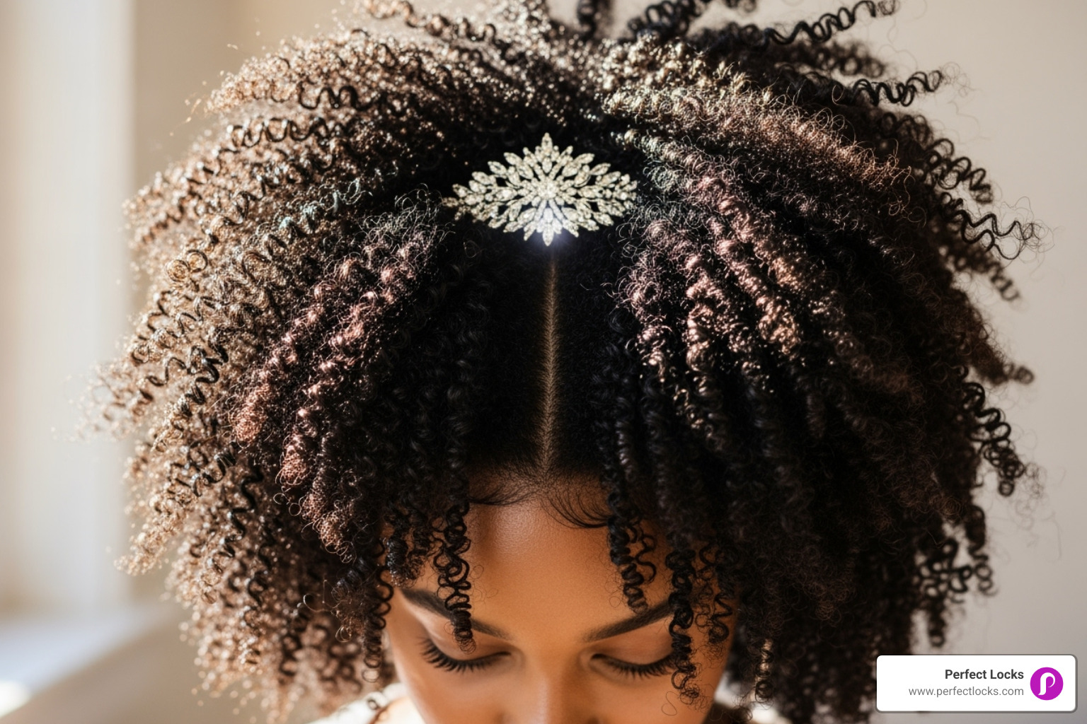 curly half-up, half-down style with a decorative clip - summer curly hairstyles