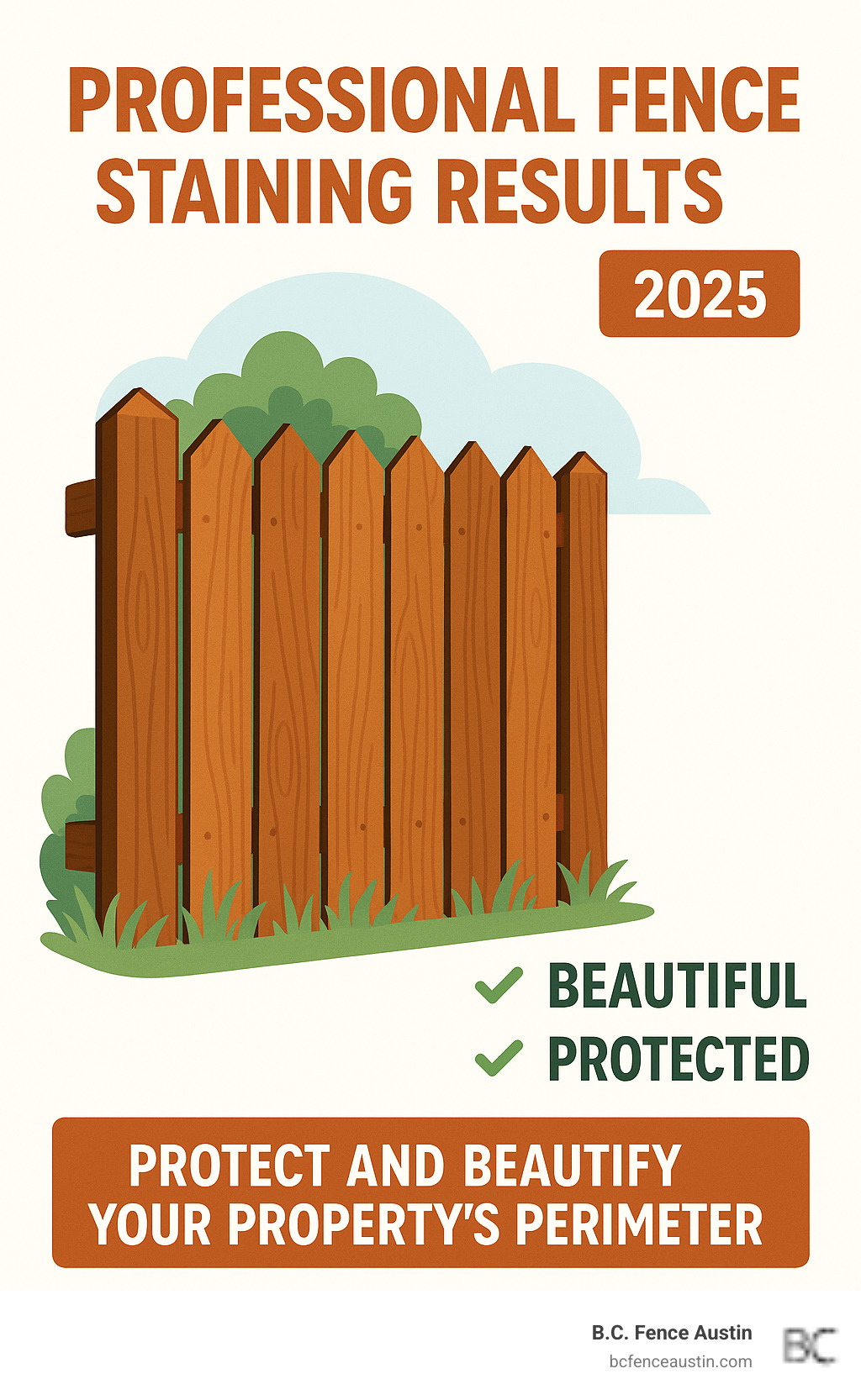 Professional fence staining results showing beautiful, protected wooden fence - fence staining services round rock infographic 