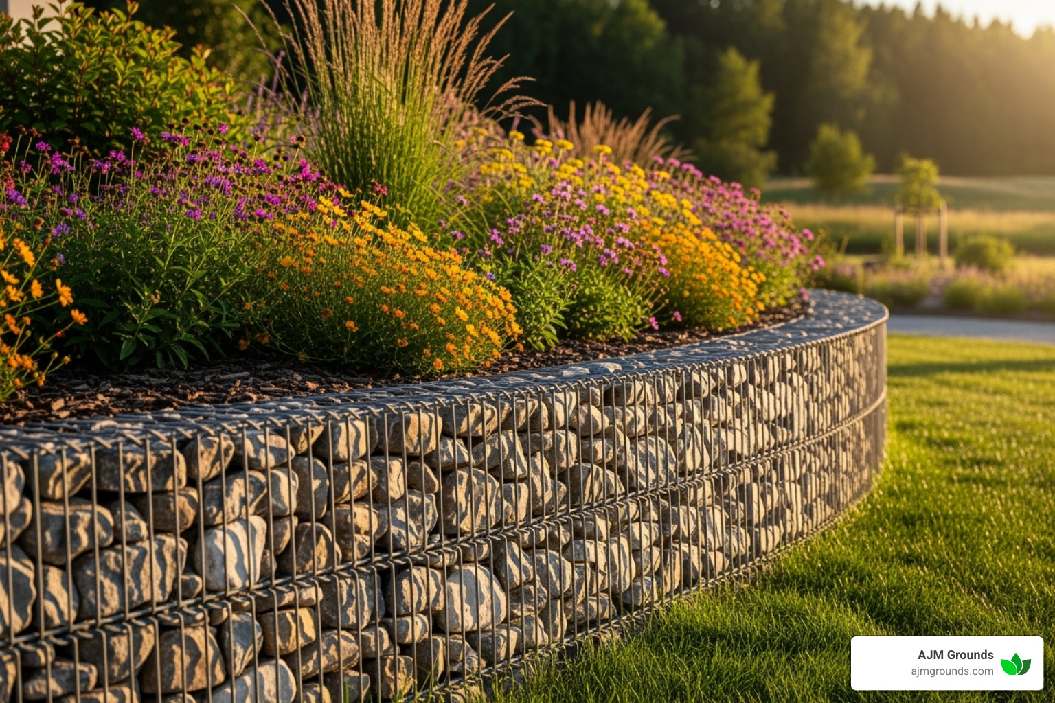 How to Install a Gabion Retaining Wall Without Losing Your Marbles gabion wall built around a curve - installing a gabion retaining wall