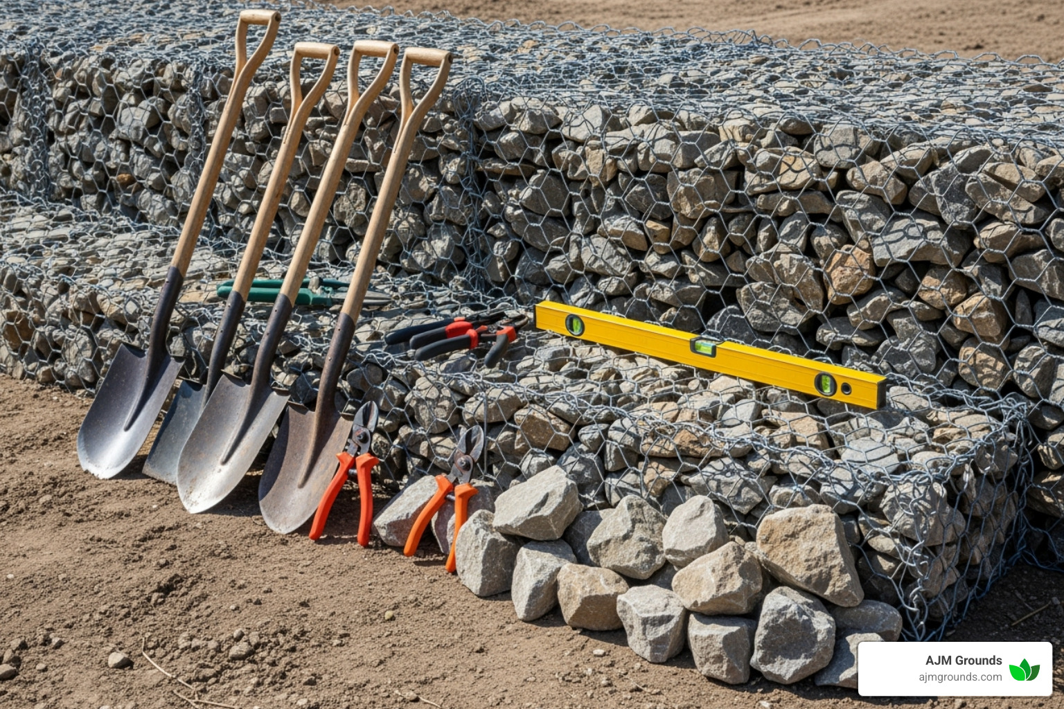 How to Install a Gabion Retaining Wall Without Losing Your Marbles tools and materials for gabion wall construction - installing a gabion retaining wall