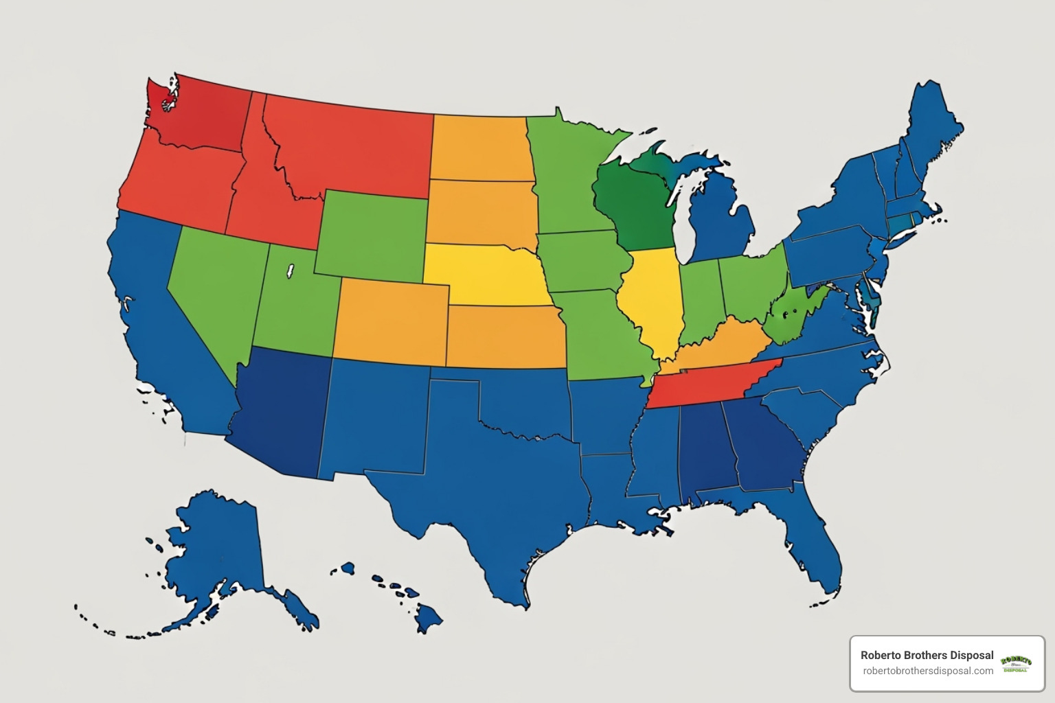 map highlighting different cost zones for dumpster rental pricing across regions - roll off dumpster rental prices