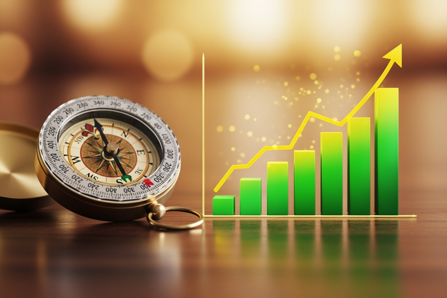 Compass pointing towards a goal labeled "Financial Success" - financial plan and projections