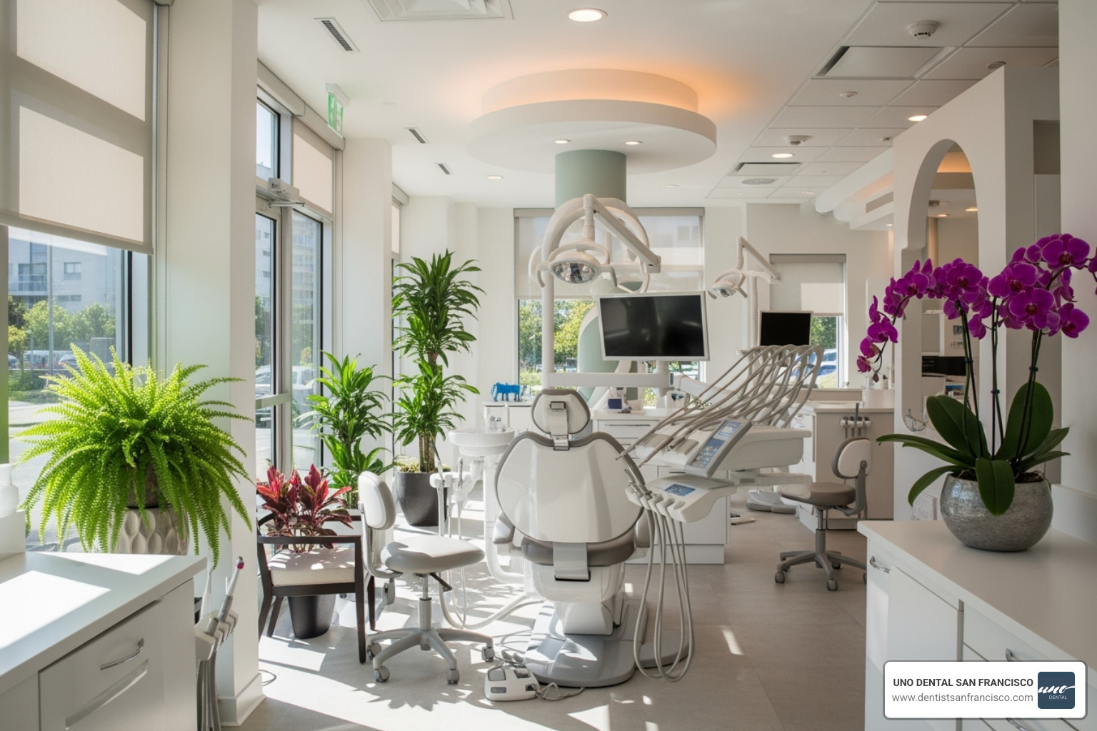 modern dental office with natural lighting and plants - holistic dentistry san francisco