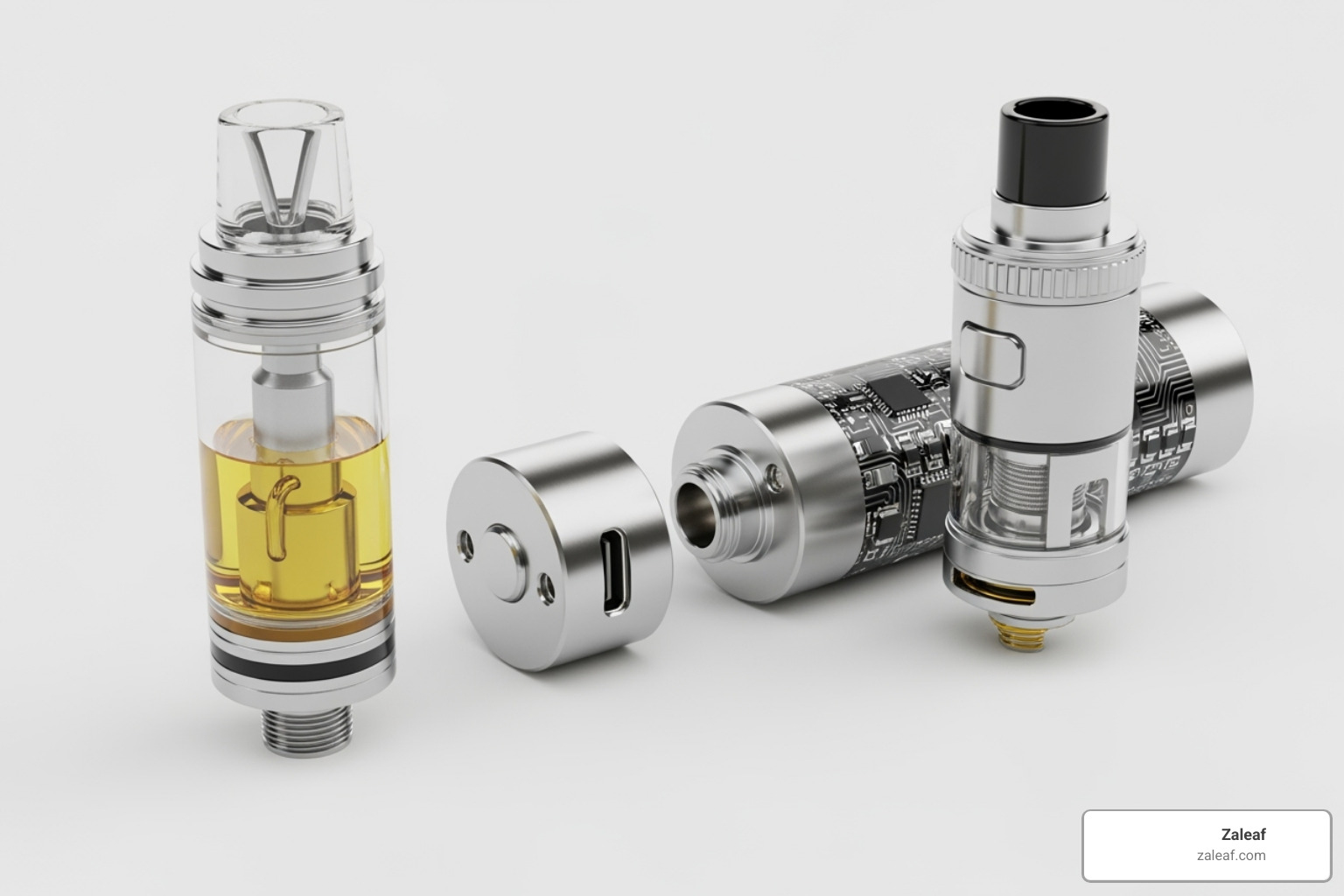 components of a vape pen showing cartridge, battery, and atomizer - are medical thc vape pens safe