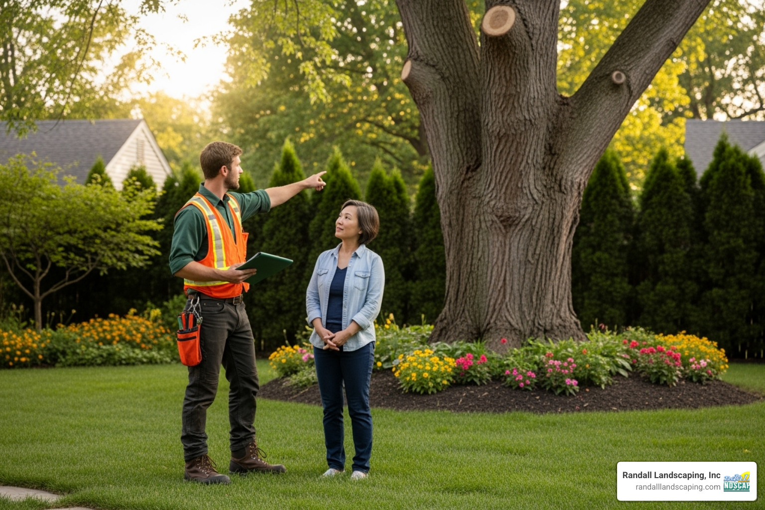 Professional arborist providing homeowner with detailed estimate - Salem NH tree removal