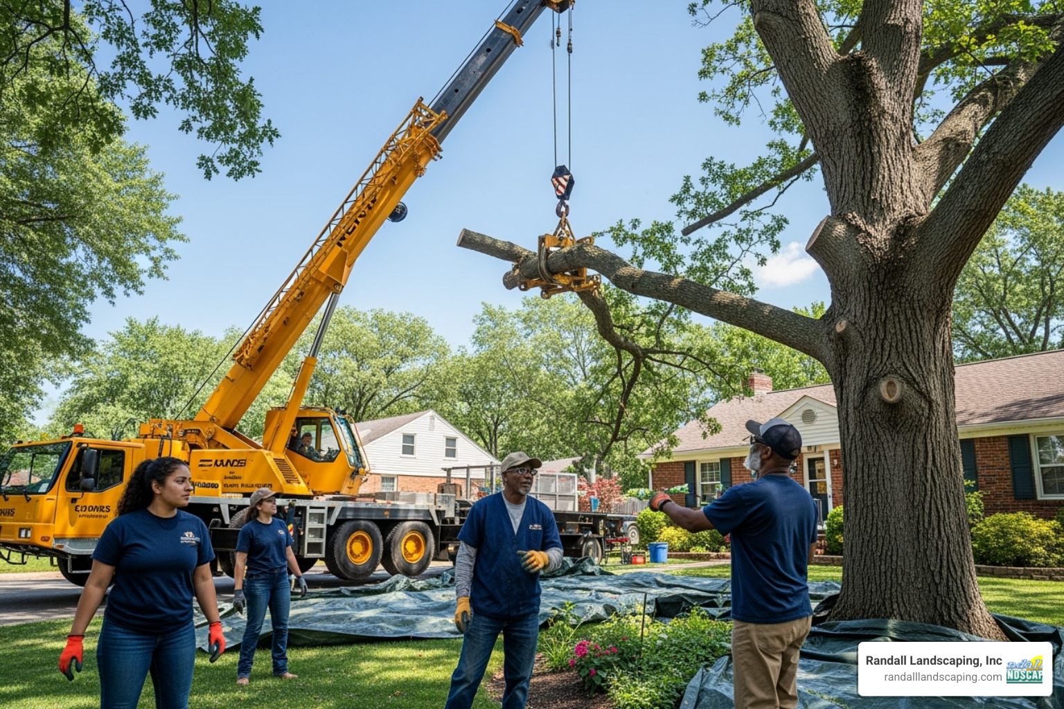 Professional tree removal crew using crane equipment - Salem NH tree removal