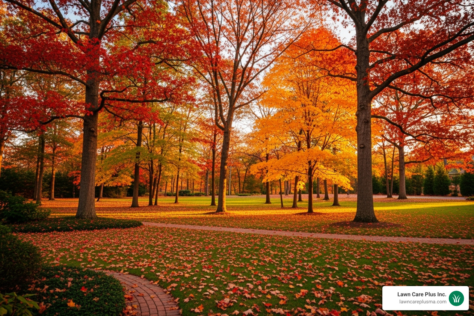 large yard with many oak and maple trees - fall leaf cleanup prices