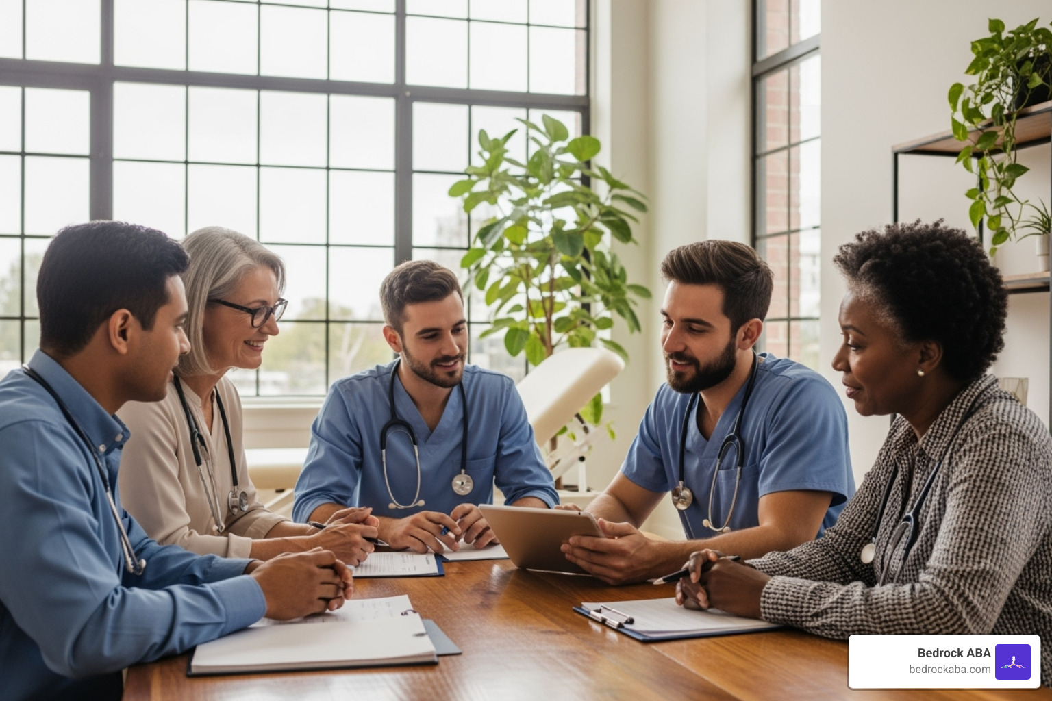 A diverse team of therapists collaborating on a treatment plan - aba therapy evidence based