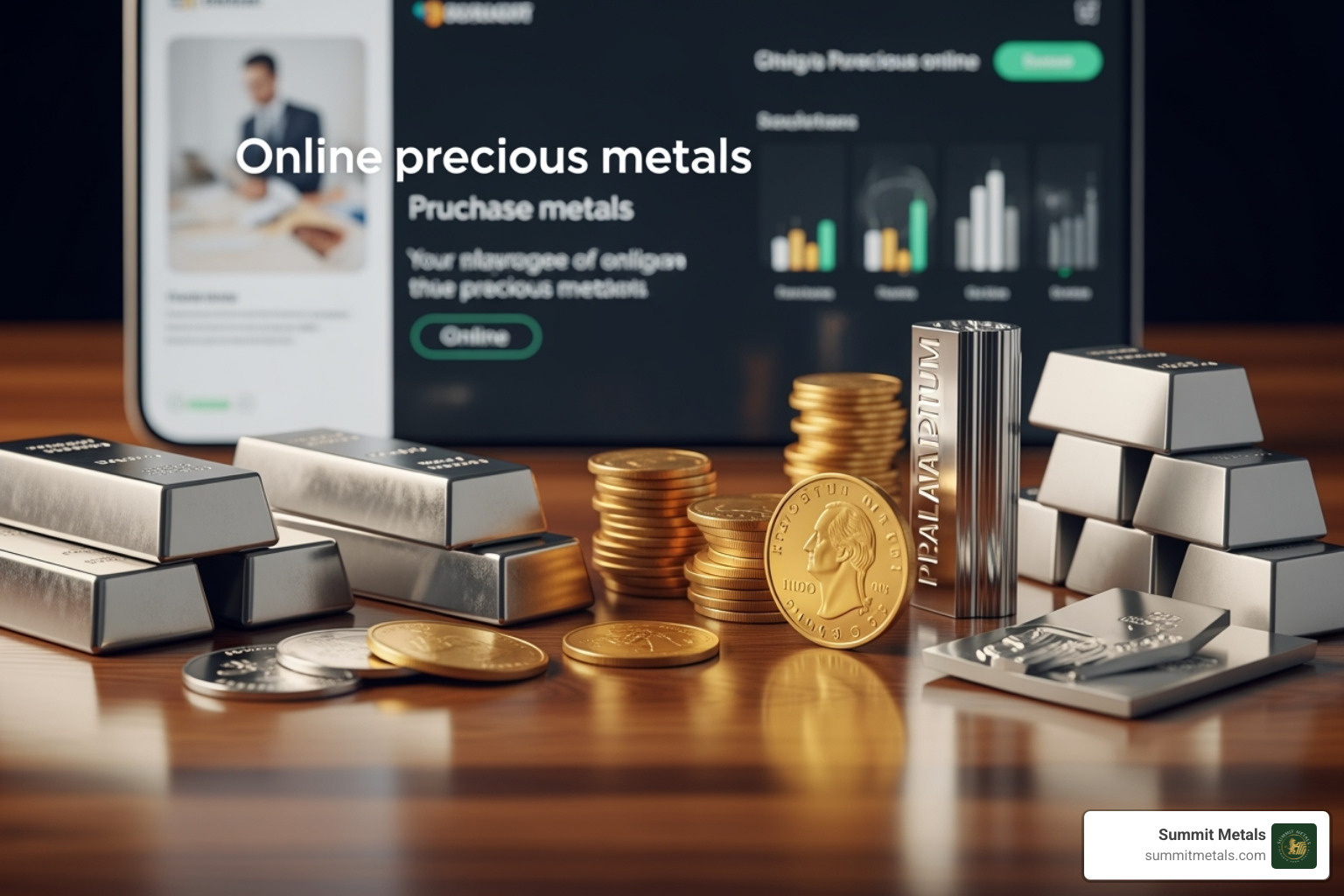 Four bars labeled Gold, Silver, Platinum, and Palladium - online precious metals