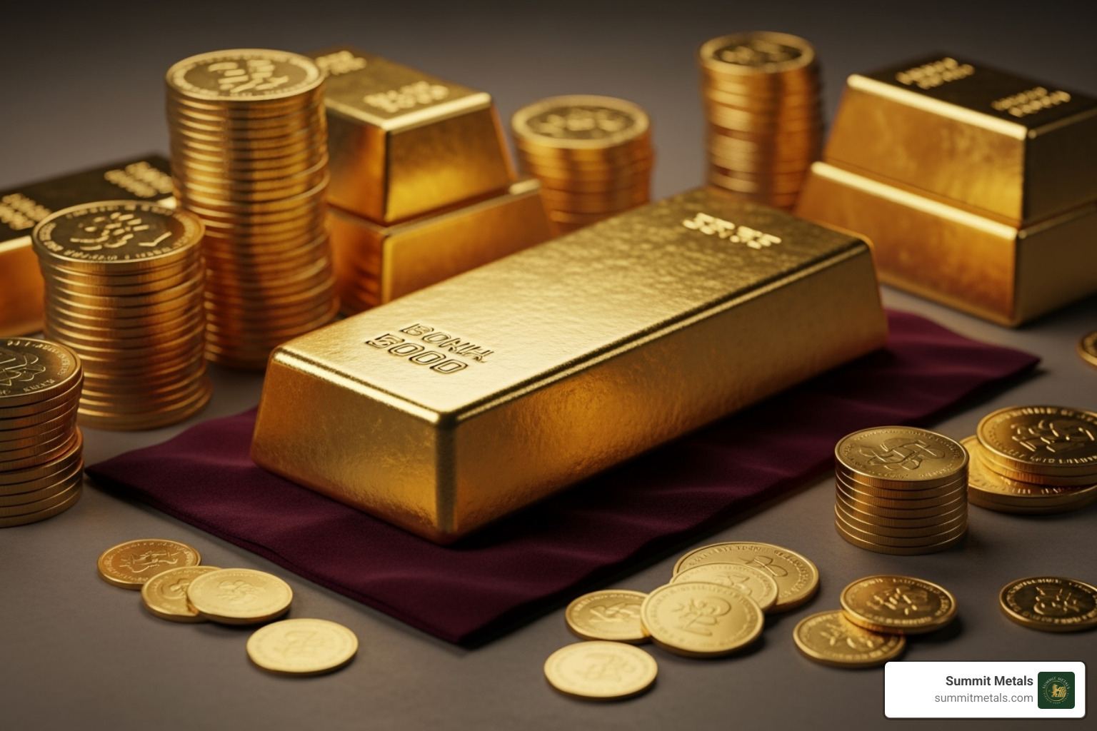 Side-by-side comparison of gold bar, gold coin, and Monster Box - Bulk gold purchasing
