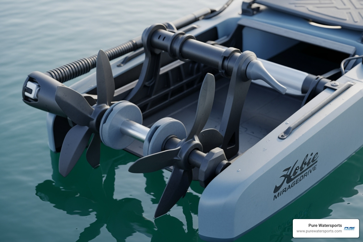 Close-up of a Hobie MirageDrive pedal system - fishing kayak for rent
