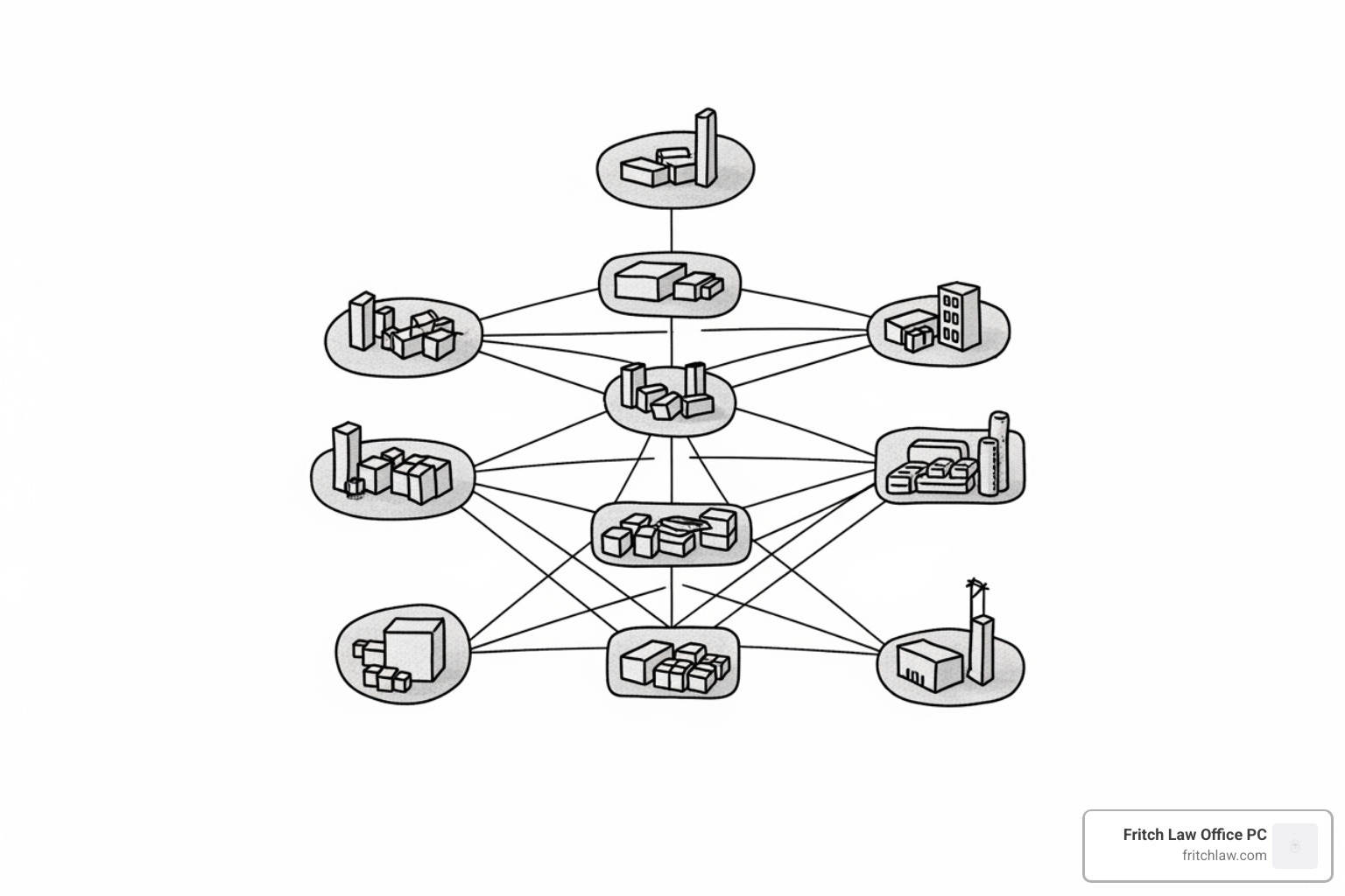 Diagram showing horizontal vs vertical integration with companies at different supply chain levels - m&a transaction