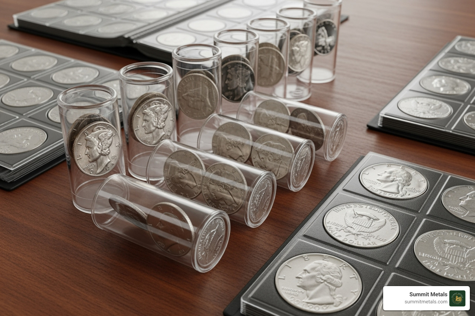 constitutional silver coins properly stored in protective tubes and albums - constitutional silver