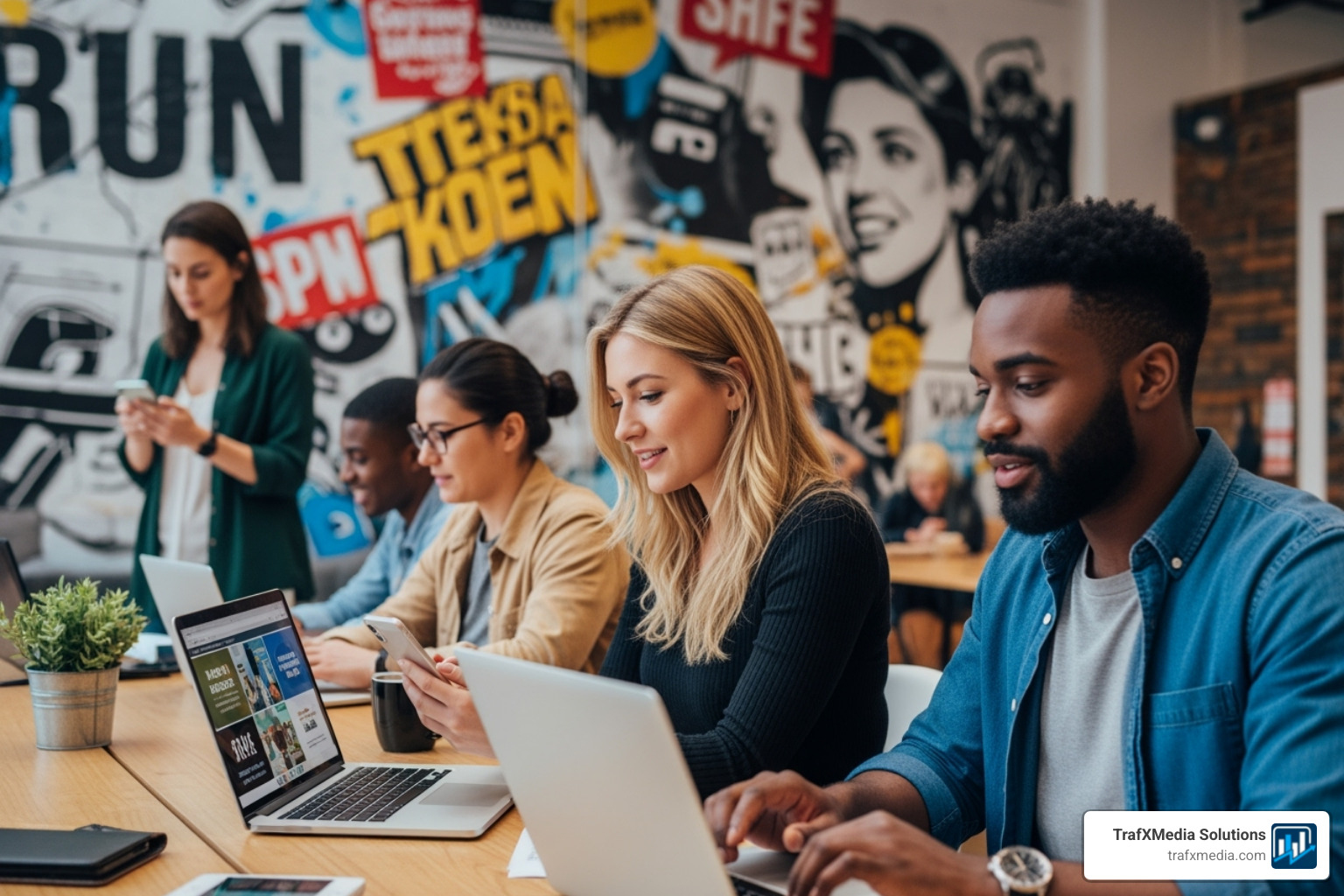 A person seeing a digital billboard ad on a San Francisco street and then looking at the same brand on their smartphone - Online ads San Francisco