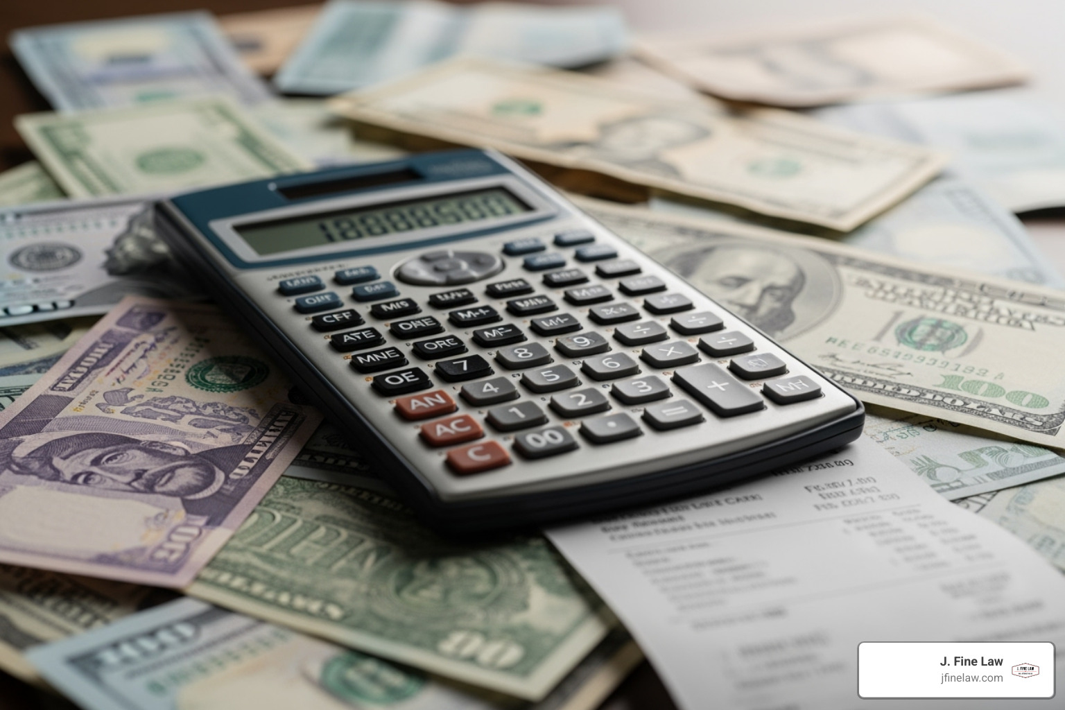 Calculadora y facturas médicas que representan la recuperación financiera - Compensación por lesiones por accidentes de camiones