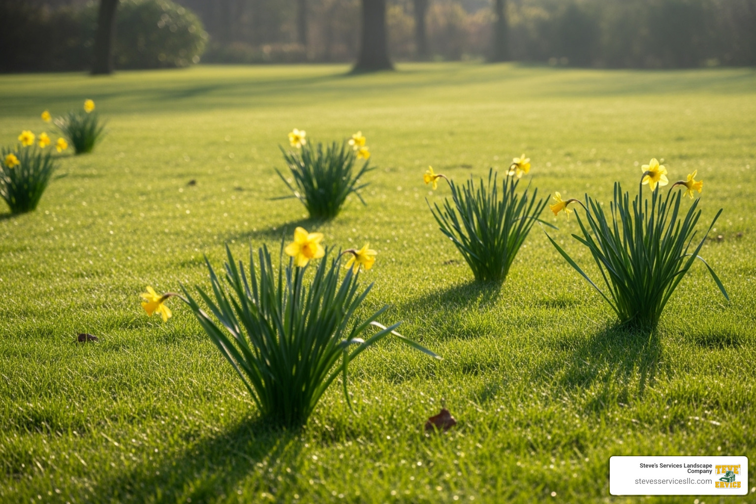 Vibrant green lawn in early spring with healthy growth - fall lawn fertilizer