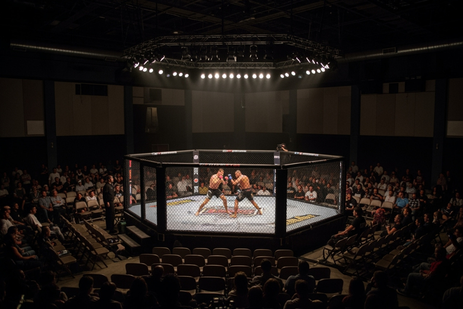 Early UFC octagon with minimal production value and small crowds - dana white net worth