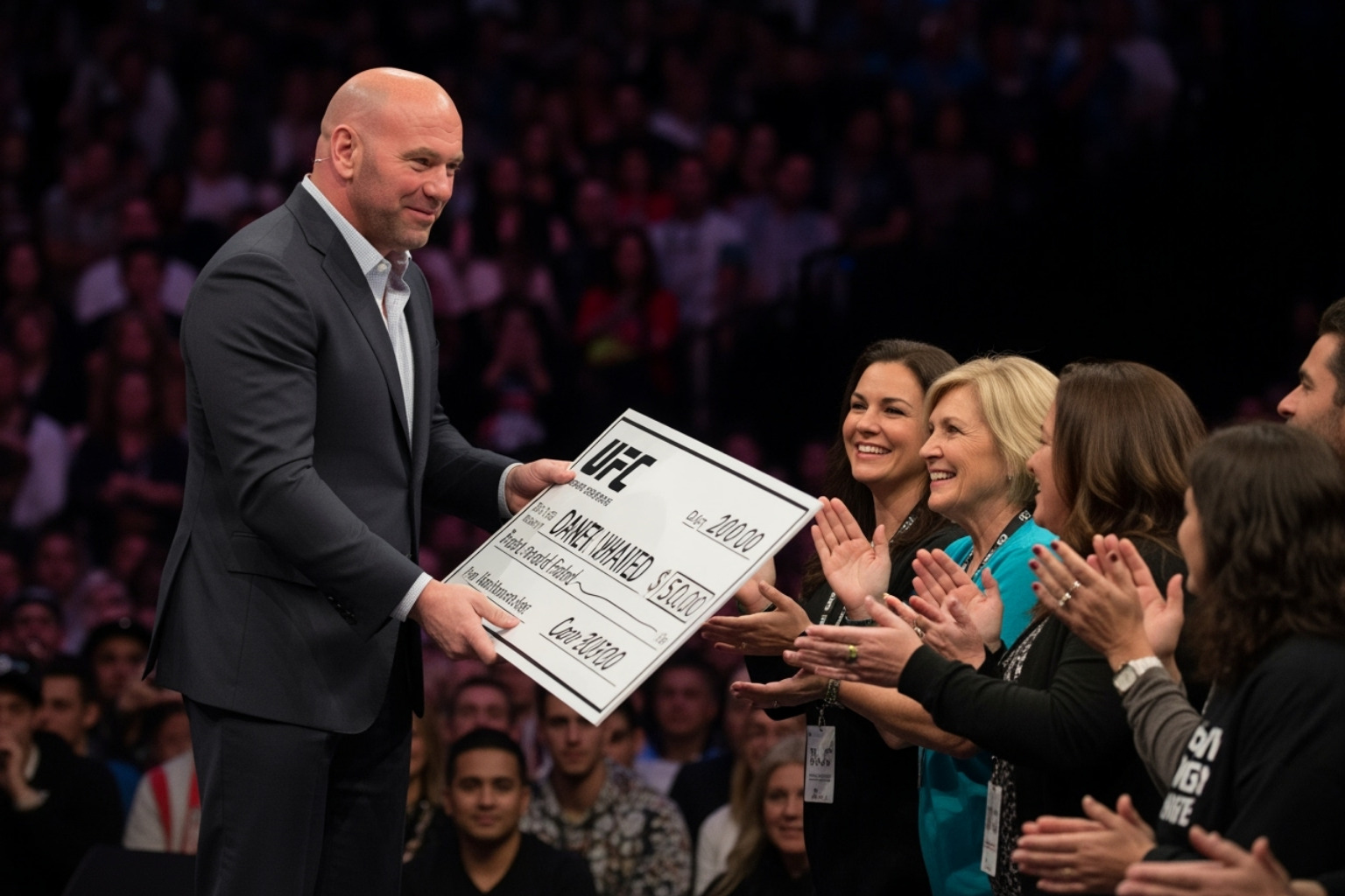 Dana White at a charity event presenting a large check to beneficiaries - dana white net worth