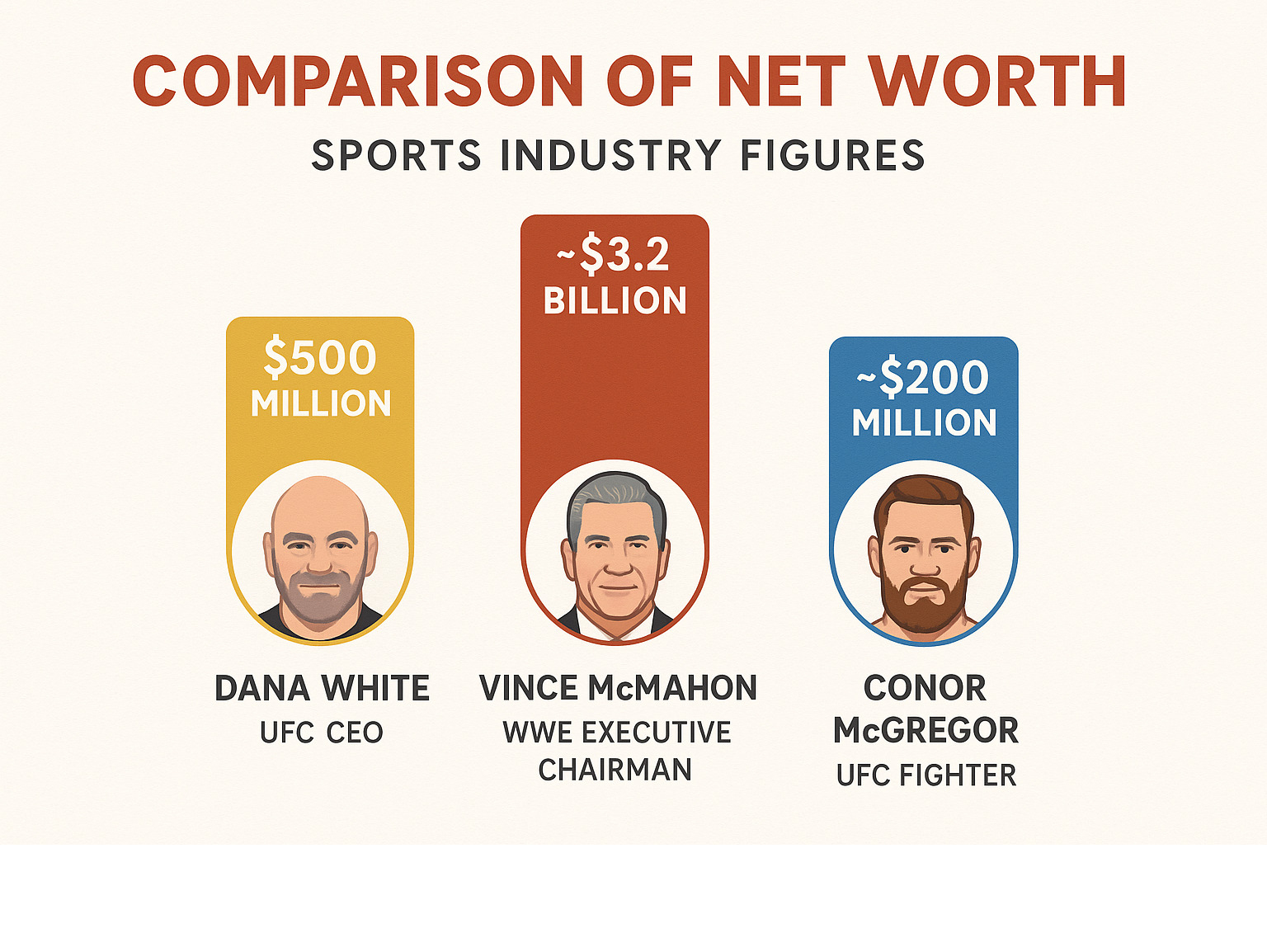 Comparison chart showing net worth of sports industry figures - dana white net worth infographic 