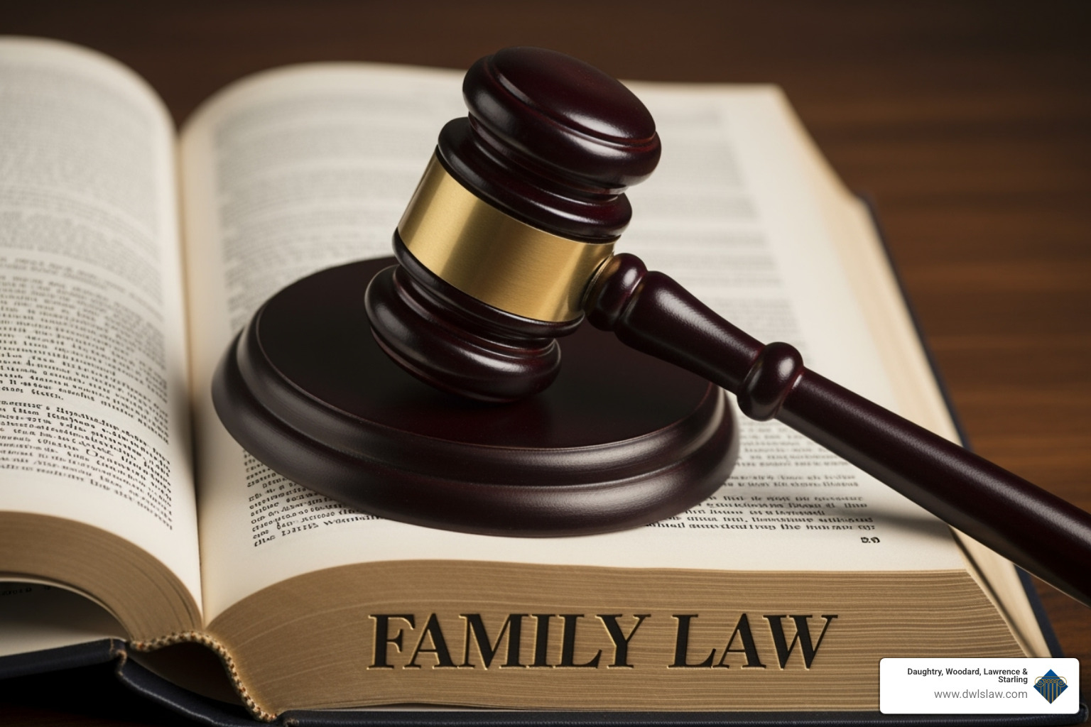 A gavel resting on a law book titled "Family Law" - Child custody dispute attorney