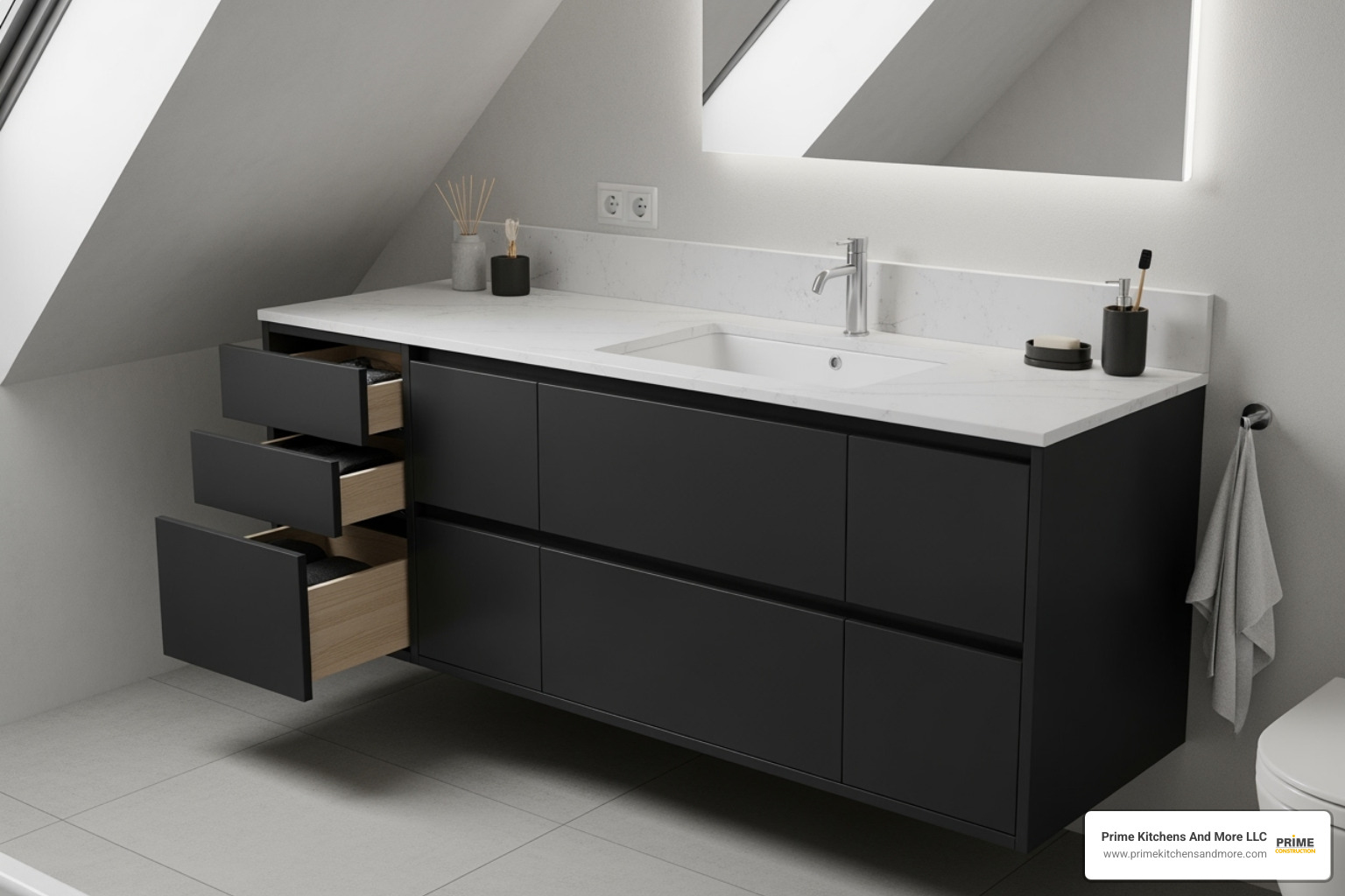 Unique, custom-fit vanity in an awkwardly shaped bathroom - Bathroom vanity cabinets Orlando