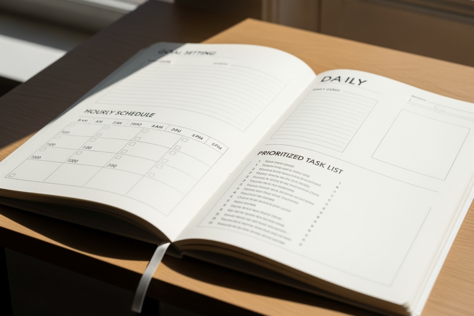 planner page spread showing goal sections, hourly schedule, and priority lists - daily planner for entrepreneurs